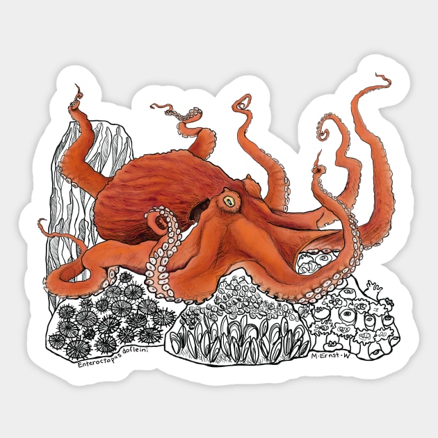 Red Giant Octopus Doodle-teal Sticker by mernstw